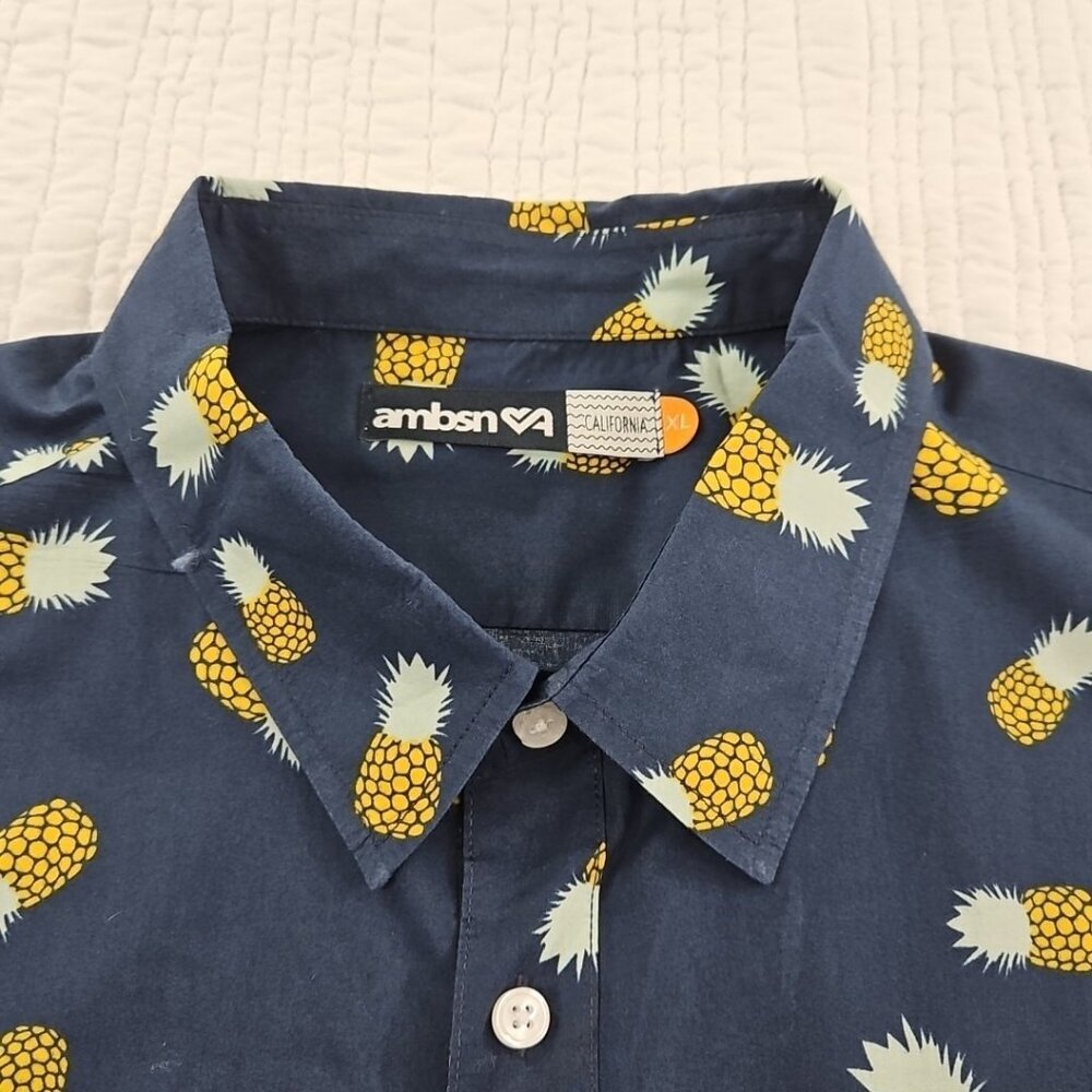 Ambsn California Men's Shirt XL Blue 100% Cotton Pineapple Print Short Sleeve‎ - Picture 8 of 16